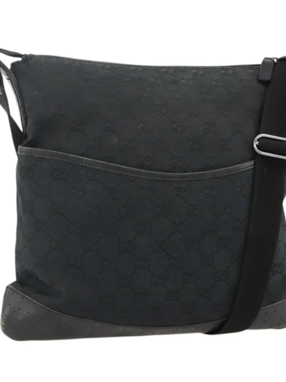 GUCCI GG Canvas Shoulder Bag Black Silver 145357 Auth 175338